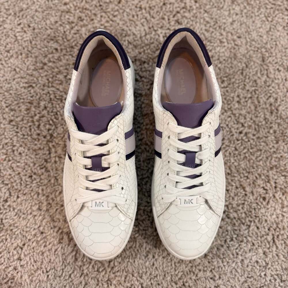 Michael Kors Sneakers Womens 8 White Croc Embossed Leather‎ Shoes EUC - Picture 5 of 8